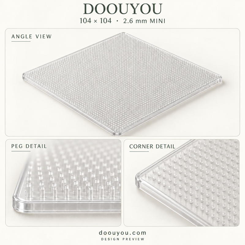 DOOUYOU 2.6 mm pegboard · 104 × 104 grid · front specification · design preview