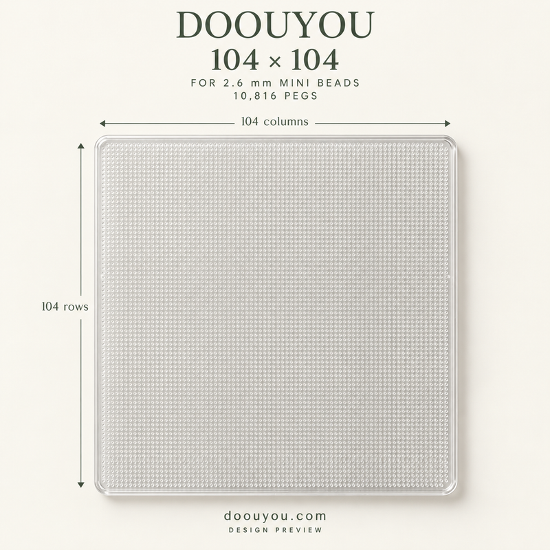 DOOUYOU 2.6 mm pegboard · 104 × 104 grid · front specification · design preview