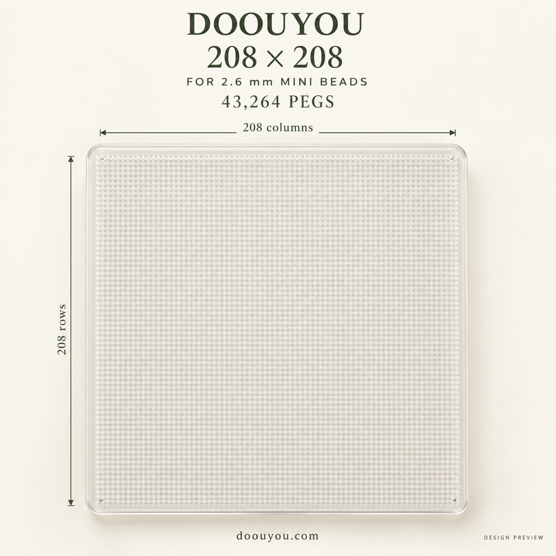 DOOUYOU 2.6 mm pegboard · 208 × 208 grid · front specification · design preview