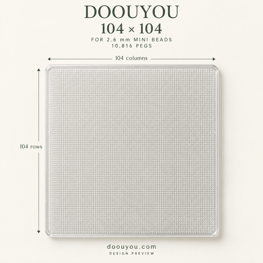 DOOUYOU 2.6 mm pegboard · 104 × 104 grid · front specification · design preview