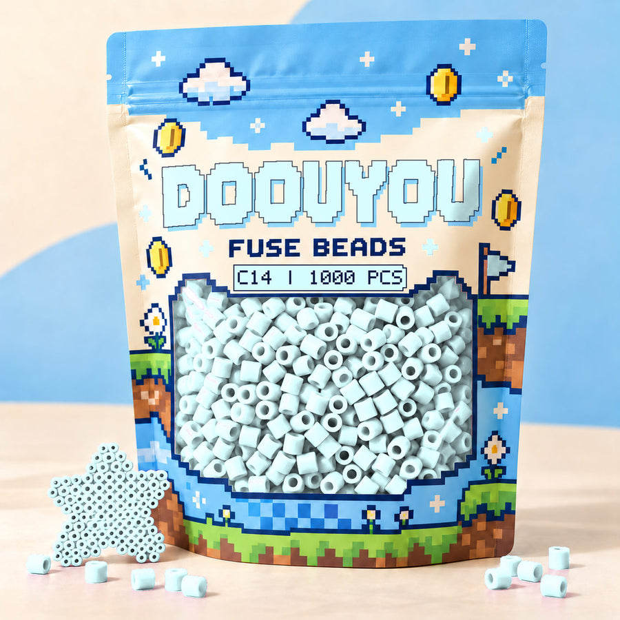 DOOUYOU C14 refill fuse beads, 1000 beads per bag; illustrative packaging preview.