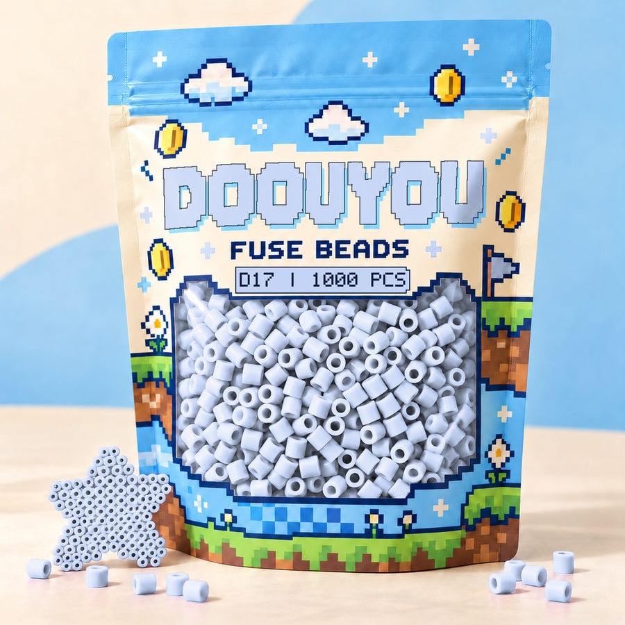 DOOUYOU D17 refill fuse beads, 1000 beads per bag; illustrative packaging preview.