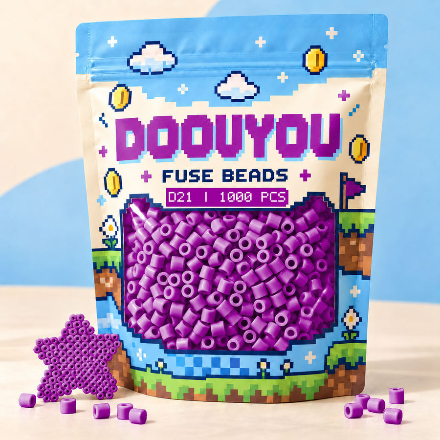 DOOUYOU D21 refill fuse beads, 1000 beads per bag; illustrative packaging preview.
