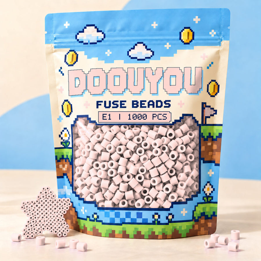 DOOUYOU E1 refill fuse beads, 1000 beads per bag; illustrative packaging preview.