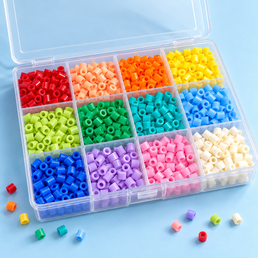 Concept image of a clear organizer with rainbow fuse beads